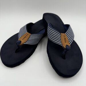 LL Bean Original Maine Isle Flip-Flops Sandals Women's 8M Navy &White Stripes